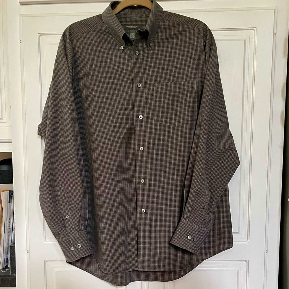 Banana Republic Brown Microcheck Button-Down Dress Shirt